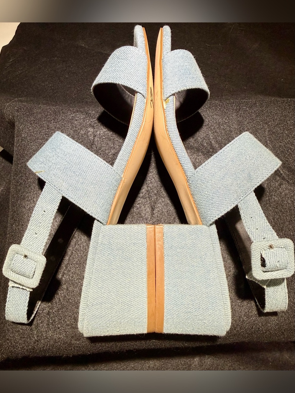 🥳🥳 📦 Comfortview Etta Sandals, 2” Heel, Light Blue Linen-look, Size 7 1/2 - Picture 6 of 11
